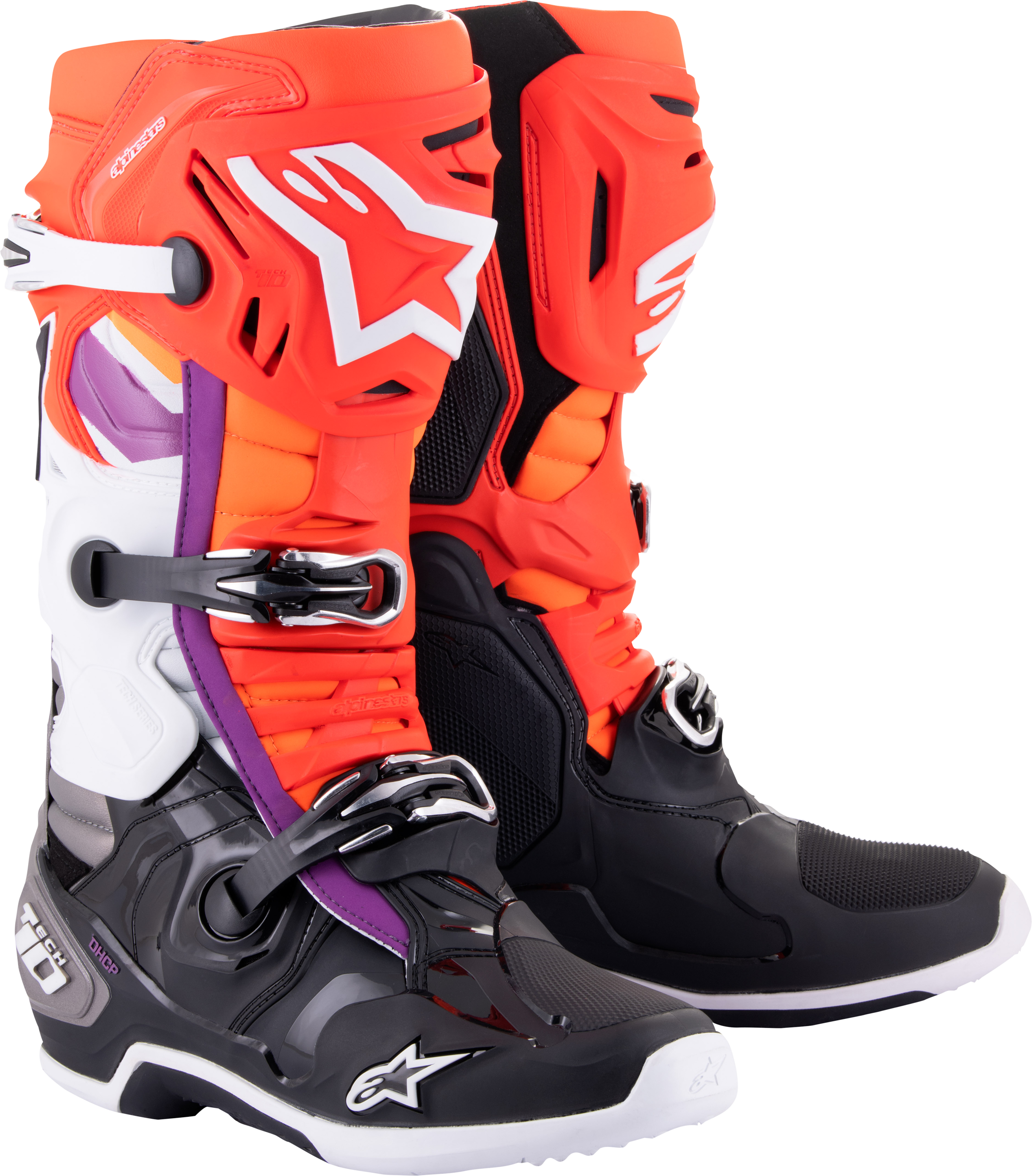 Alpinestars 482-12408 - Tech 10 Motocross Boots Black/Flo Red/Flo Org/White Sz 8