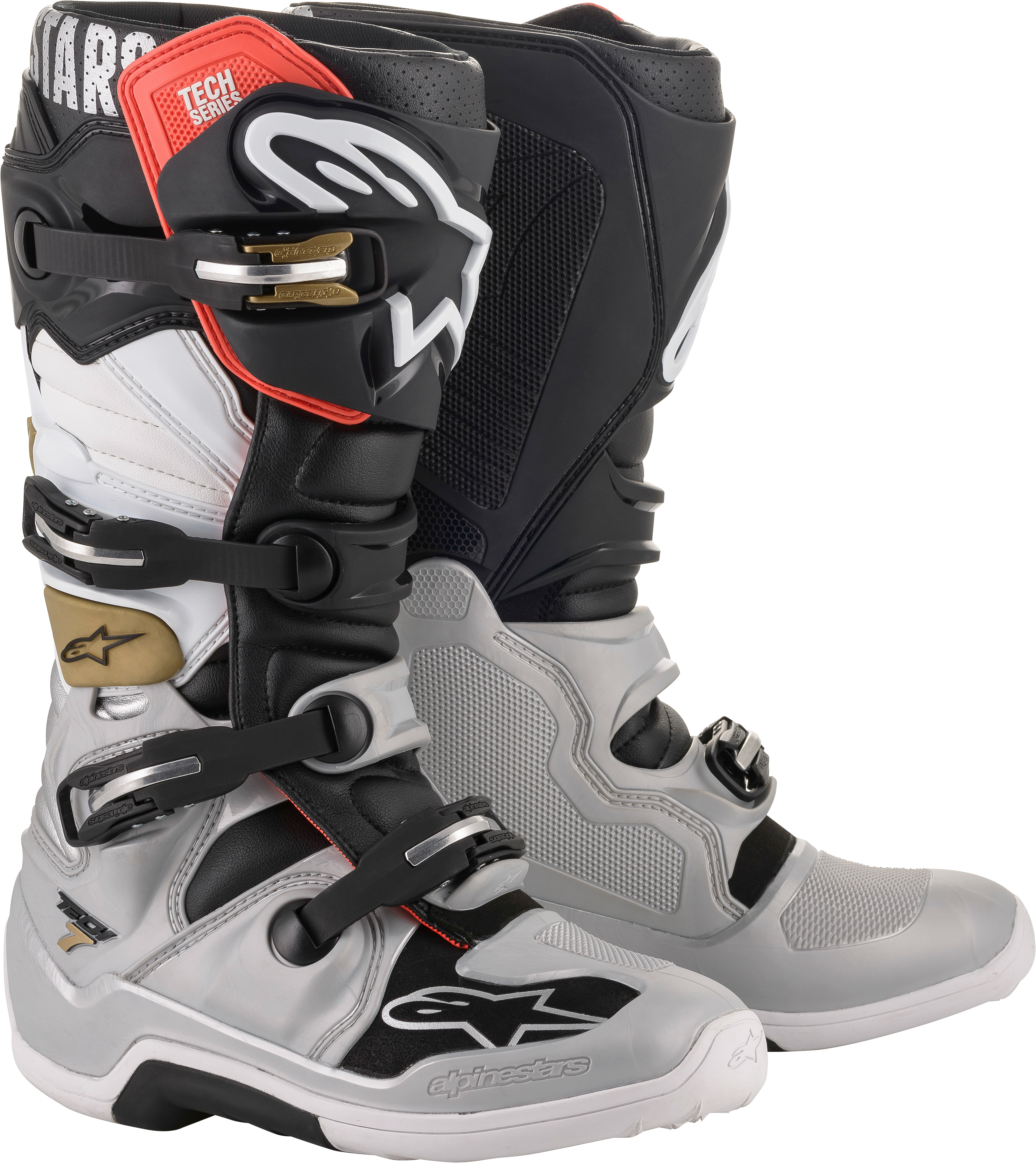 Alpinestars 482-22108 - Tech 7 MX Boots Black/Silver/White/Gold Size 8